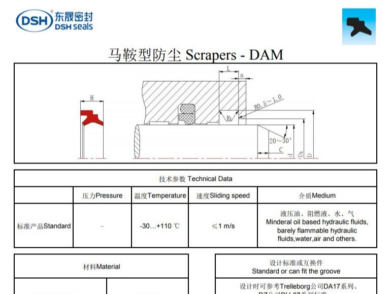 馬鞍型防塵圈DAM規(guī)格尺寸表